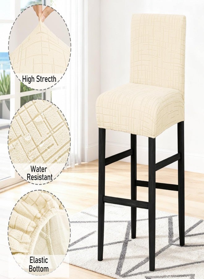 JIUZHEN أغطية كراسي بار جيوتشن عالية المرونة، أغطية كراسي بار مرتفعة، أغطية كراسي بار مخملية قابلة للإزالة، أغطية مقاعد كراسي قابلة للإزالة مع قاعدة مطاطية، طقم من 4 قطع، لون عاجي - Image 3